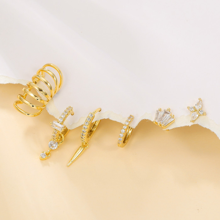 High-end Minimalist 18K Gold Plated Copper Ear Cuffs, Fashionable and Elegant Earrings, Six-piece Earring Set for Wom...