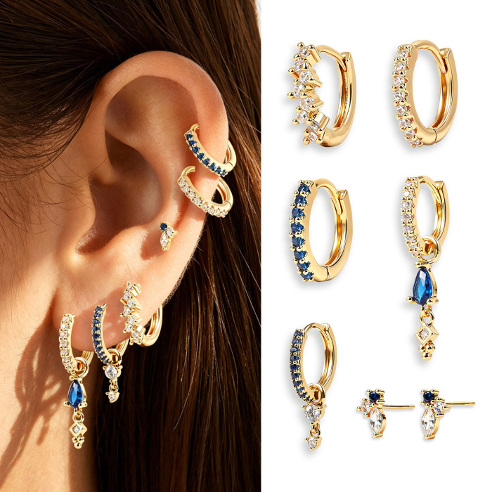 Fashion Water Drop Earring Set, Light Luxury Zircon Earrings, Copper Plated with 18K Real Gold, Wholesale, Jewelry Se...