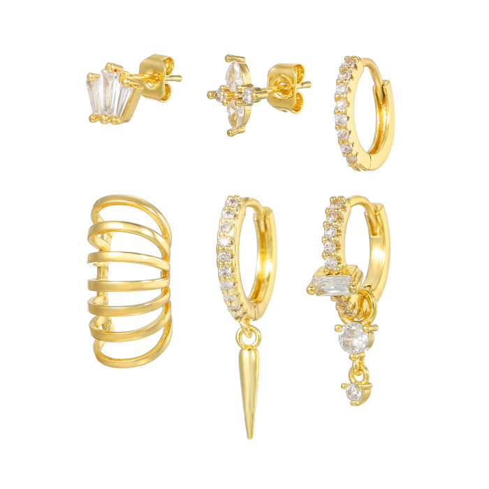 High-end Minimalist 18K Gold Plated Copper Ear Cuffs, Fashionable and Elegant Earrings, Six-piece Earring Set for Wom...