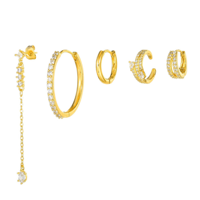 Hoop Earrings with Tassel Pendants, Fashionable Ear Cuffs, Zircon Silver Needle Set, Women's Accessories, Jewelry Sets