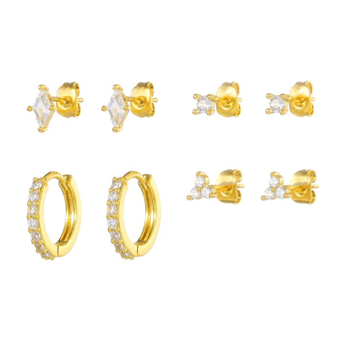S925 Silver Needle Set of Four Pairs of Simple Earrings, Small and Exquisite Earrings, Real Gold Plating, High-end Se...