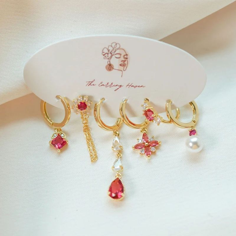 Vintage Pearl Earring Set for Women with Colorful Zircon Stones, Fashionable and Elegant Floral Tassel Stud Earrings...