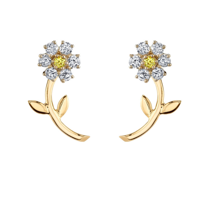 Internet Celebrity Ins-style Piercing Jewelry S925 Silver Needle Earrings French Retro Floral Zirconia-studded Earrin...