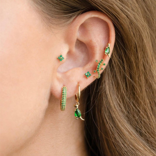 Creative Green Fashion Micro-Inlaid Zircon Dinosaur Animal Jewelry 18K Real Gold Six-Piece Set Earrings Wholesale, Je...