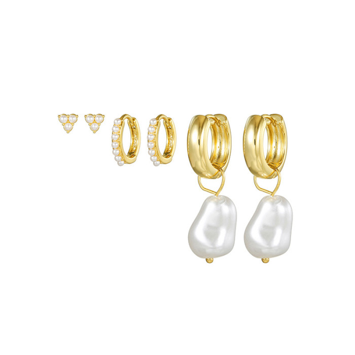 Vintage Pearl Earring Set for Women, Copper Plated with 18K Real Gold, Fashionable and High-end Earrings, Wholesale,...