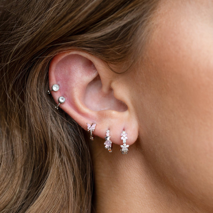 Korean Dongdaemun Style Earrings, New Ear Piercing-friendly Jewelry, Bear Zircon Five-piece Set, Ear Clips, Ear Acces...