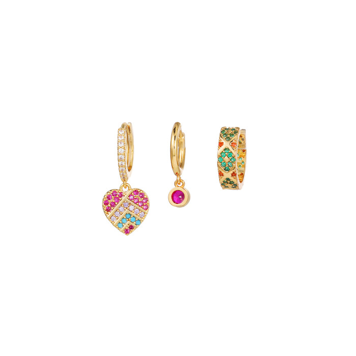 Style Earring Set, Fashionable 18K Gold Zirconia Three-piece Jewelry Set