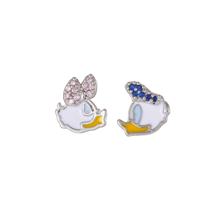 Sweet and Cute Mickey and Donald Duck Earring Set, Niche Design Cartoon Zircon Earrings Wholesale