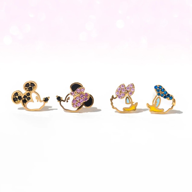 Sweet and Cute Mickey and Donald Duck Earring Set, Niche Design Cartoon Zircon Earrings Wholesale