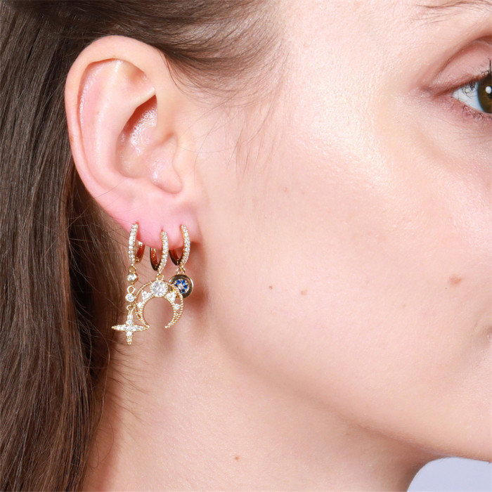 Best-selling Fashionable and Exquisite Earring Set: 18K Gold Plated Zircon Earrings, Geometric Stud Earrings, Three-p...