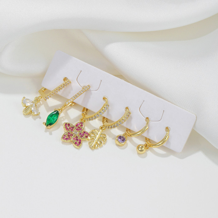 Best-selling Insect Earrings, Fashion Colorful Zircon Leaf Earrings, New Set of Earrings Wholesale, Jewelry Sets