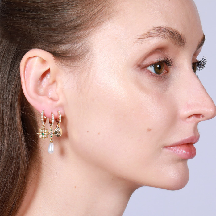 Style Earring Set, Fashionable 18K Gold Zirconia Three-piece Jewelry Set