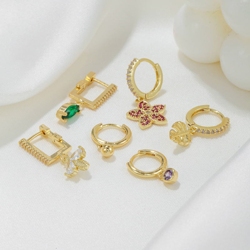 Best-selling Insect Earrings, Fashion Colorful Zircon Leaf Earrings, New Set of Earrings Wholesale, Jewelry Sets