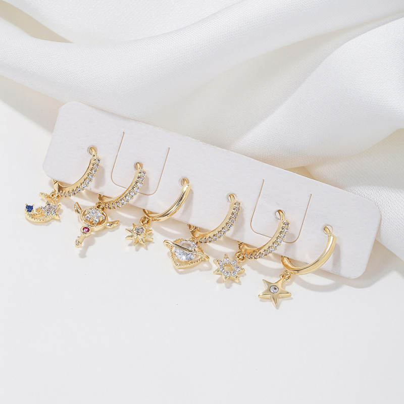 Fashion Geometric Micro-inlaid Colorful Zircon Earrings, New Star and Moon Set Earrings Wholesale, Jewelry Sets