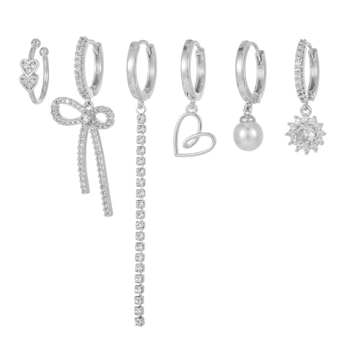 New Bowknot Heart Earrings Long Tassel Zirconia Earrings Women's Fashion Light Luxury Pearl Earring Set Wholesale, Je...