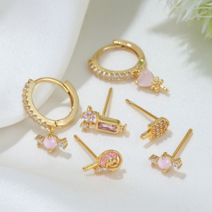 S925 Silver Needle Sweet Candy Earring Set for Women, Cute and Simple Earrings with a Young Girl's Heart, Small and A...