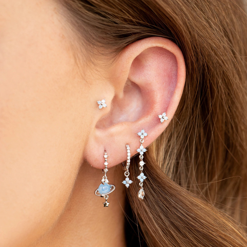 Korean and Japanese Style Blue Protein Flower Earrings, Popular Product, Tassel Earrings Five-piece Set, Direct Suppl...