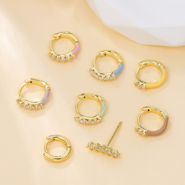 New Style Colorful Enamel Earrings, Niche Design Irregular Stud Earrings, Copper Plated Real Gold Earring Set Wholesa...