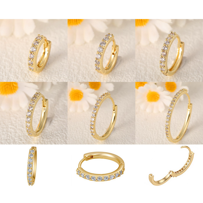 Best-selling Exquisite Stone-Encrusted Round Hoop Earrings, Fashionable Versatile Earring Set, Zirconia Copper Plat...