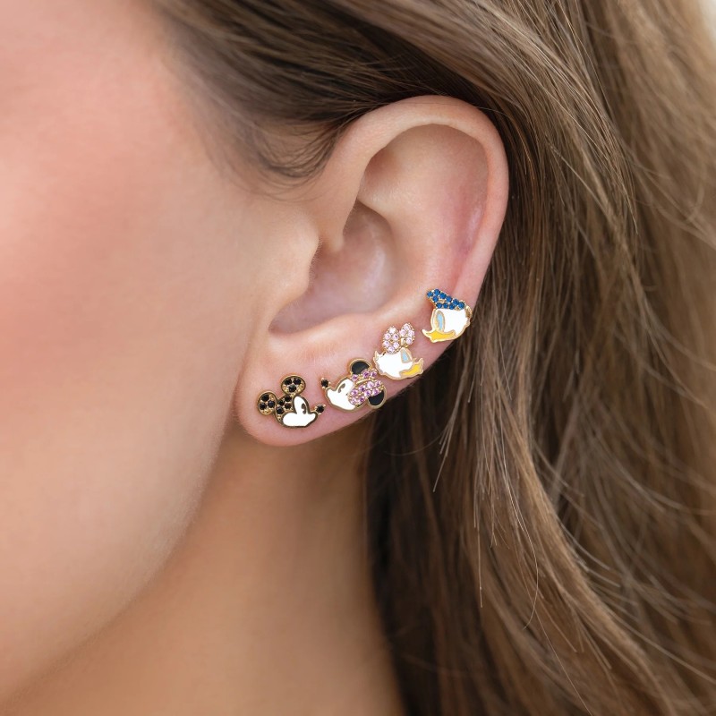 Sweet and Cute Mickey and Donald Duck Earring Set, Niche Design Cartoon Zircon Earrings Wholesale