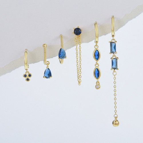 Niche Design Light Luxury Tassel Blue Zircon Earrings, Unique and Stylish Long Chain Ear Buckle Earring Set for Women...