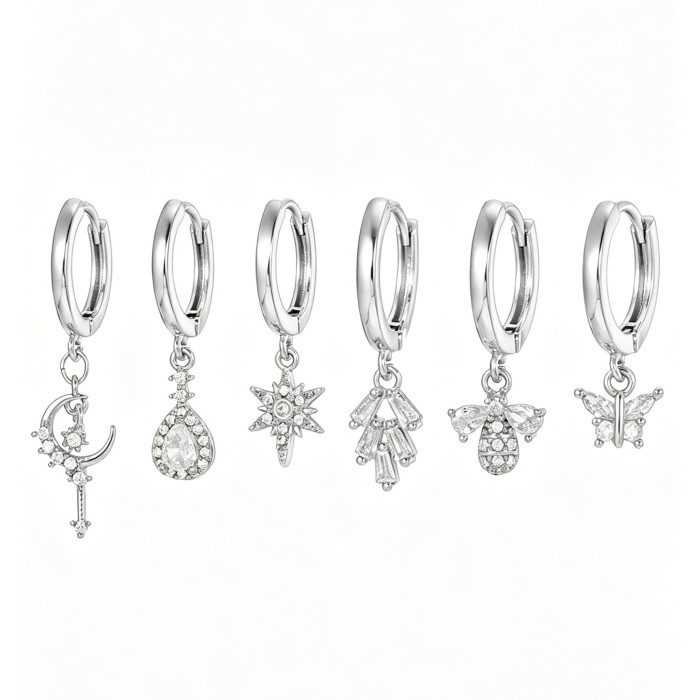 Butterfly Geometric Zircon Earring Set, Copper Plated with 18K Real Gold, Fashionable and Unique Ear Hoops for Women,...
