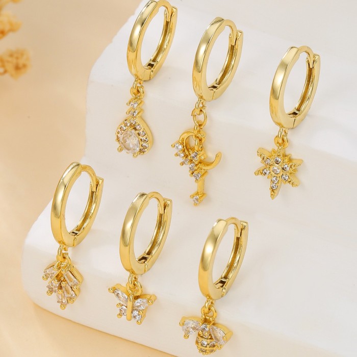 Butterfly Geometric Zircon Earring Set, Copper Plated with 18K Real Gold, Fashionable and Unique Ear Hoops for Women,...