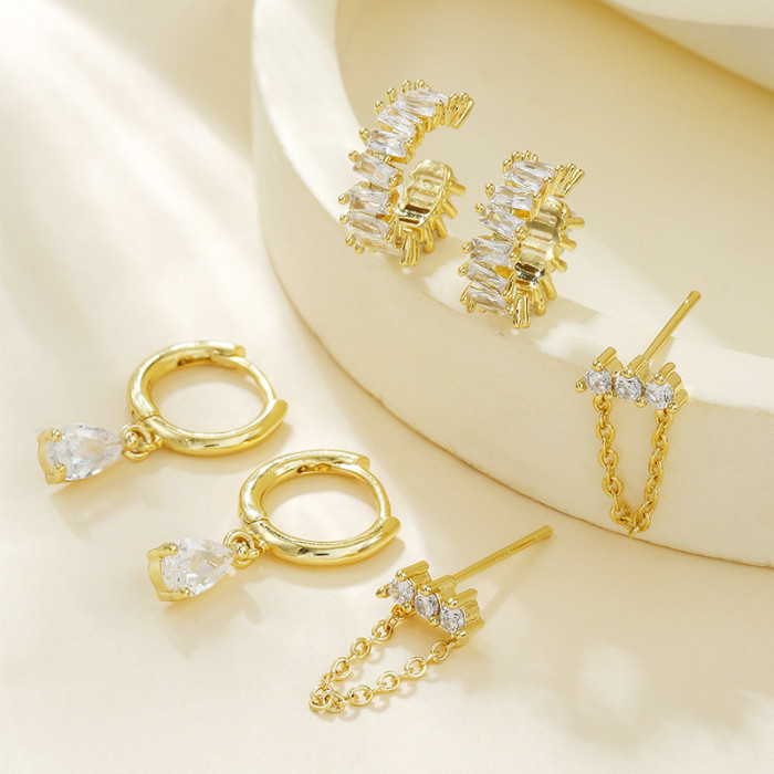 Best-selling Personalized 18K Water Drop Pendant Earrings, New Chain Hoop Exquisite Zircon Hollow Earrings Set, Jewel...