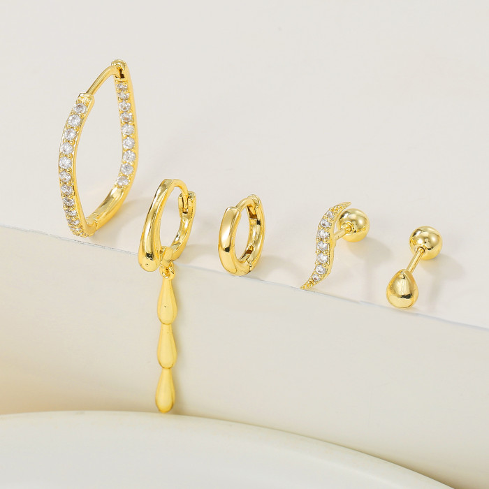 Ear Bone Piercing Screw Ball Ring Water Drop Pendant Ear Clasp Micro-inlaid Zircon Irregular Round Set, Necklaces