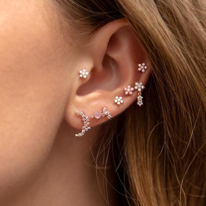 Sweet and Natural Style Earring Set for Women, Best-selling Floral Silver Needle Six-piece Earring Set, Fashionable M...
