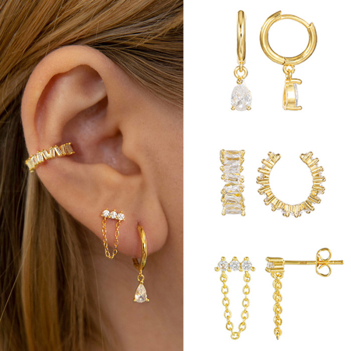 Best-selling Personalized 18K Water Drop Pendant Earrings, New Chain Hoop Exquisite Zircon Hollow Earrings Set, Jewel...