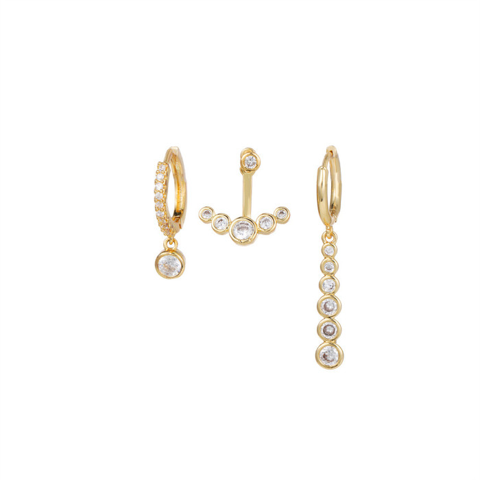 Best-selling Fashionable and Exquisite Earring Set: 18K Gold Plated Zircon Earrings, Geometric Stud Earrings, Three-p...