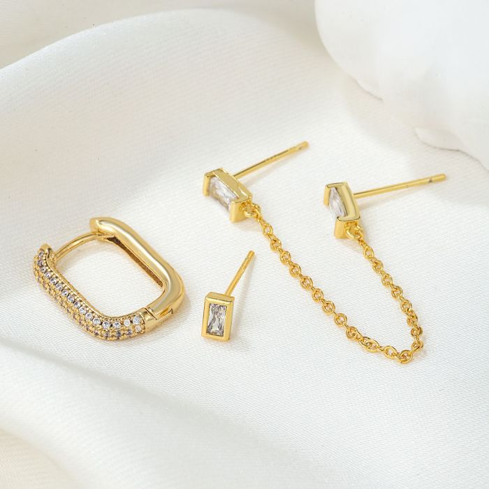 New Trendy Square Tassel Earrings, Stylish and Unique, Micro-inlaid Zirconia Stud Earring Set, Niche Earrings for Wom...