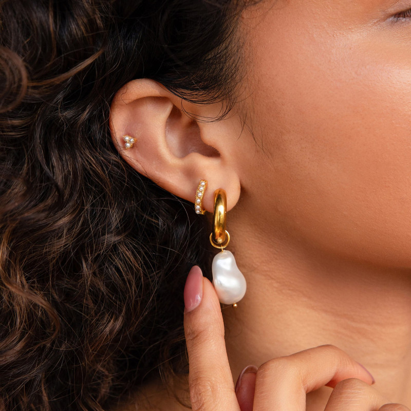 Vintage Pearl Earring Set for Women, Copper Plated with 18K Real Gold, Fashionable and High-end Earrings, Wholesale,...