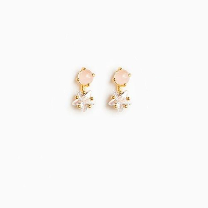 Style 18K Real Gold Plated Earring Set with Zircon Star, Moon, and Chain Pendants for Women, Jewelry Sets