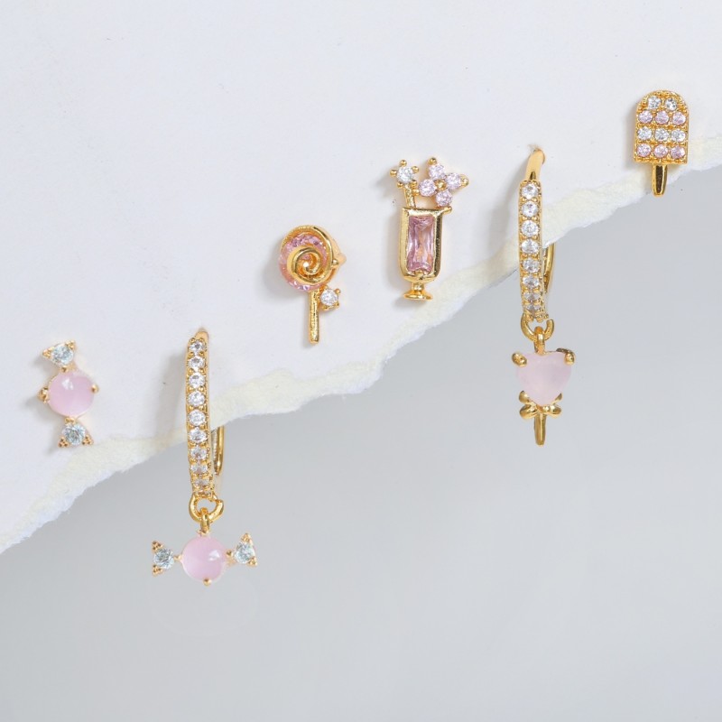 S925 Silver Needle Sweet Candy Earring Set for Women, Cute and Simple Earrings with a Young Girl's Heart, Small and A...