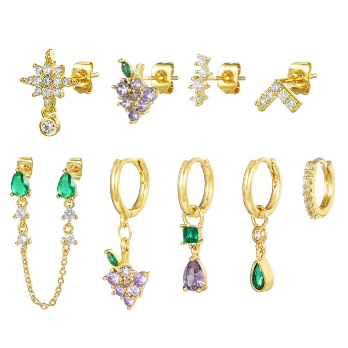 Fashion Creative Grape Pendant Earrings 925 Silver Needle Colorful Zircon Water Drop Design Earring Set, Jewelry Sets...