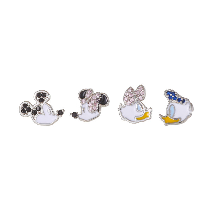 Sweet and Cute Mickey and Donald Duck Earring Set, Niche Design Cartoon Zircon Earrings Wholesale