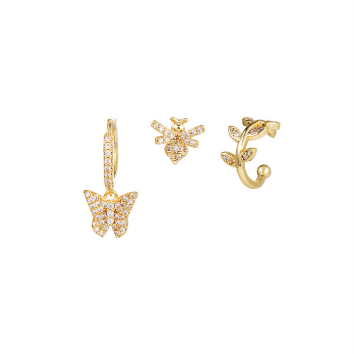 Best-selling Fashionable and Exquisite Earring Set: 18K Gold Plated Zircon Earrings, Geometric Stud Earrings, Three-p...