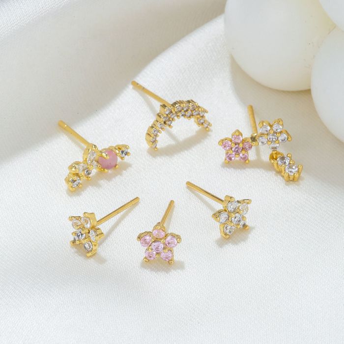 Sweet and Natural Style Earring Set for Women, Best-selling Floral Silver Needle Six-piece Earring Set, Fashionable M...