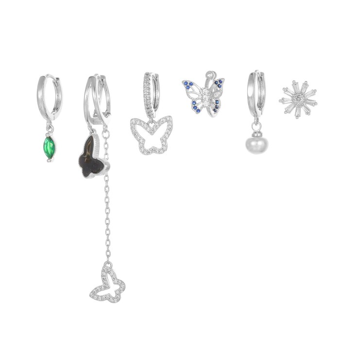 Niche Design Earring Set for Women, Fashionable and Sophisticated Blue Flower Butterfly Pendant Earrings Wholesale, J...
