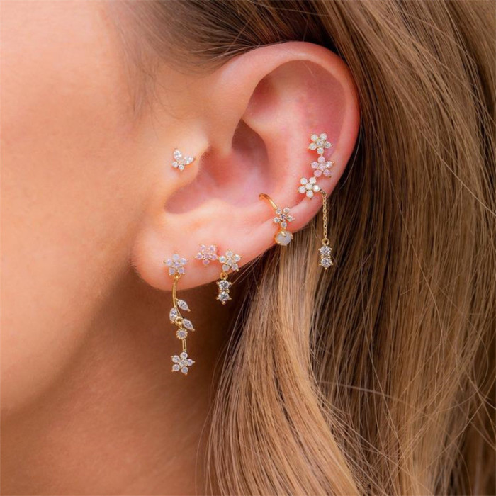 Korean-style Dongdaemun Floral Tassel Earring Set for Women, Light Luxury Zircon Earrings with a Super Fairy-like and...