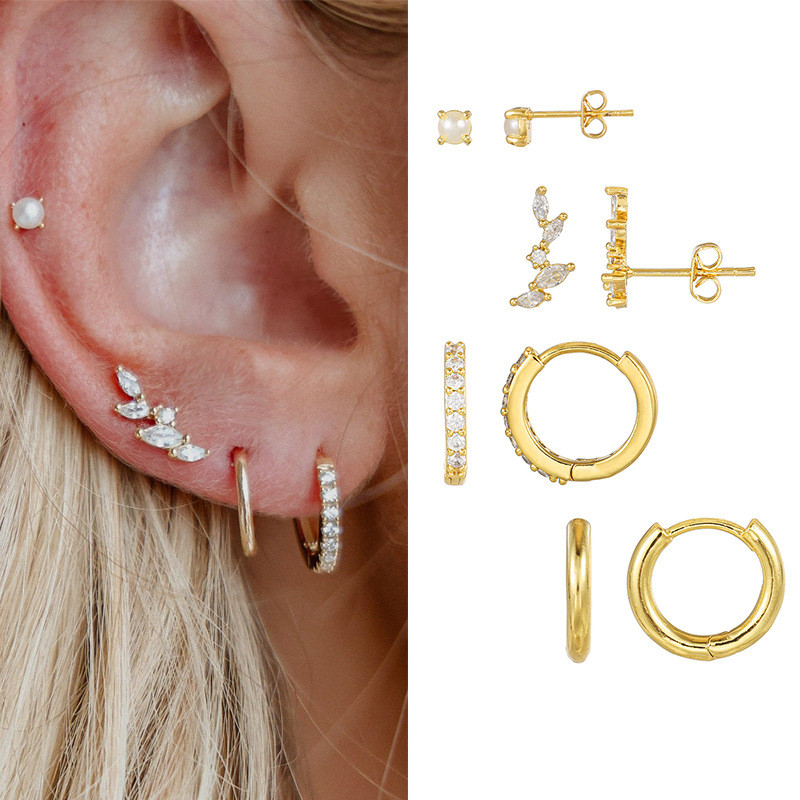 Fashion Luxury High-end Pearl Earring Set for Women, Copper-plated Real Gold Leaf Zircon Earrings for Women, Jewelry...