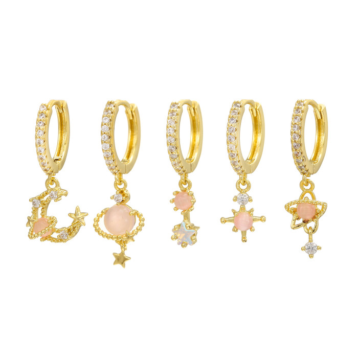 Fashion Five-pointed Star, Planet, and Moon Pendant Earrings for Women, Exquisite Micro-inlaid Zirconia Personalized...