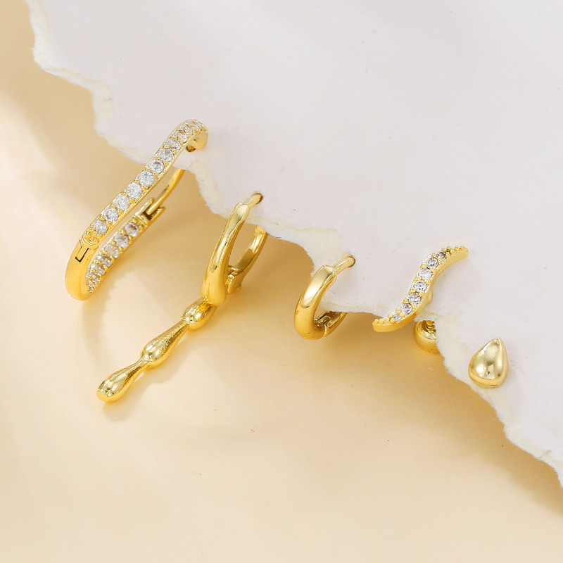 Ear Bone Piercing Screw Ball Ring Water Drop Pendant Ear Clasp Micro-inlaid Zircon Irregular Round Set, Necklaces