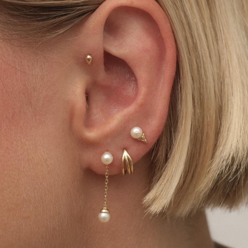 French-style Pearl Chain Earrings Set, Fashionable Vintage Stud Earrings Set, Copper Plated with 18K Real Gold, Whole...