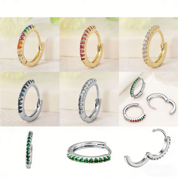 Ins-style Circle Colored Zircon Earrings, Light Luxury and High-end Feel, Copper Plated with 18K Gold, Women's Earrin...