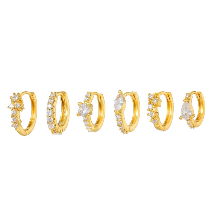 Bestseller: Personalized Korean-style Single-row Stone-Studded Earrings, 18K Gold Plated Copper, Light Luxury Hoop...