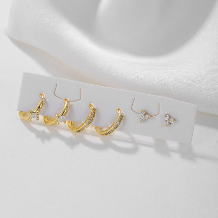 Best-selling 18K Gold Plated Copper Earrings, Personalized Niche Earrings, Zircon Leaf Stud Earring Set Wholesale, Je...