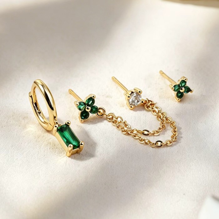 Bestseller Style Gold Plated Three-piece Earring Set, Fashionable Geometric Chain Pendant Stud Earrings Set, Jewelry...